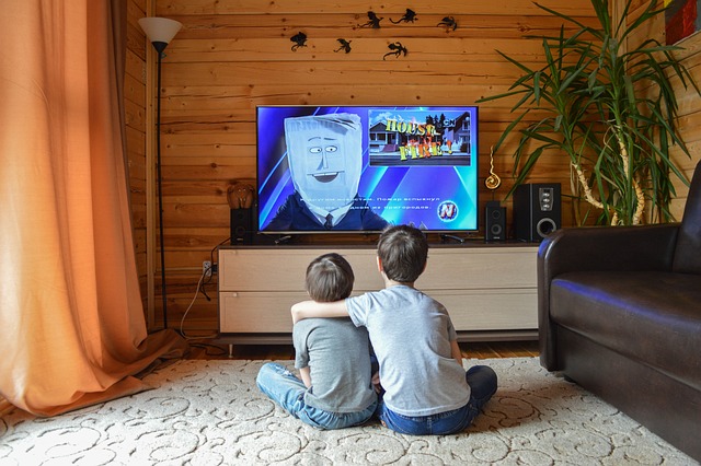 テレビを見る子供たちの写真